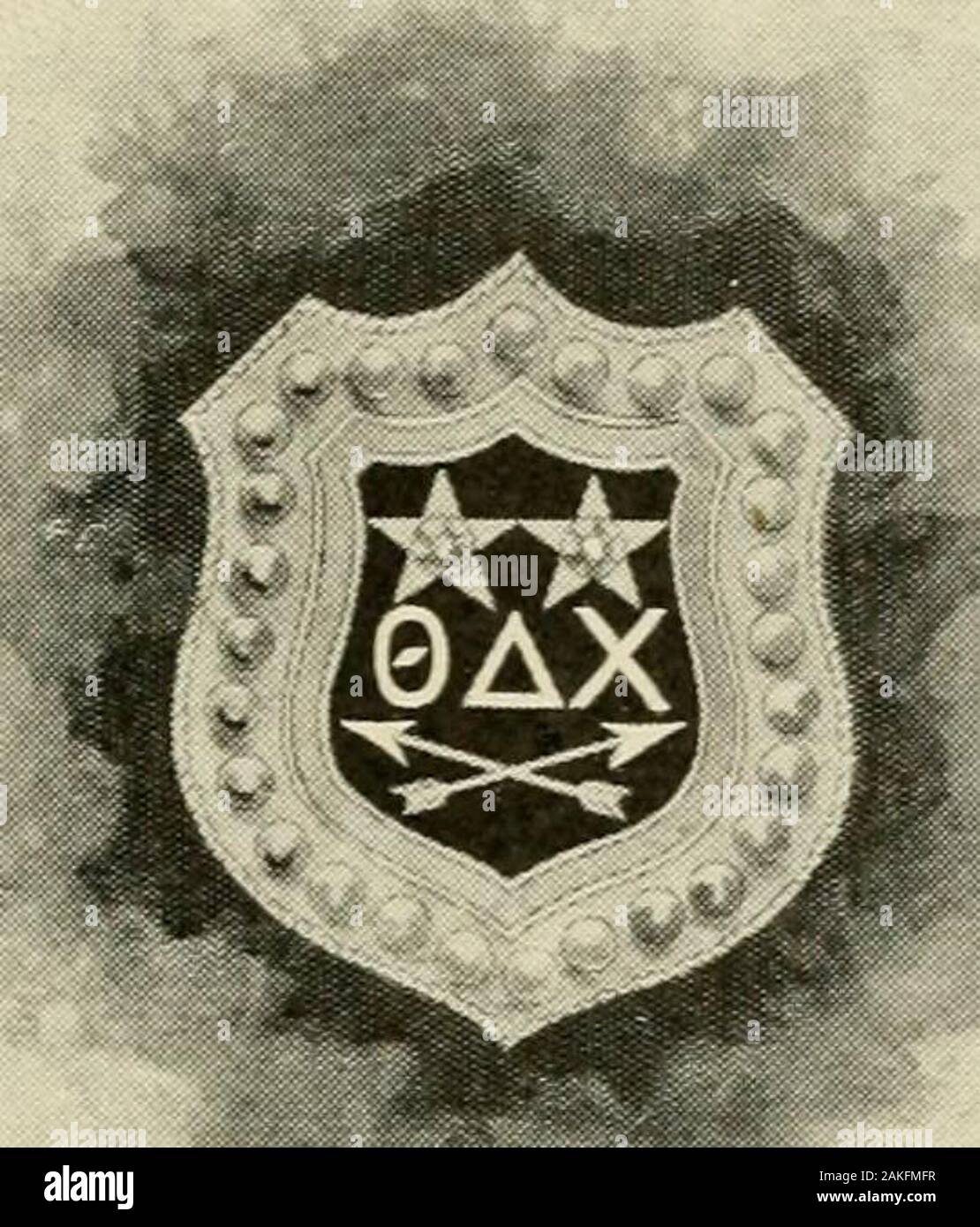 Greek letter men of Philadelphia . R. Francis Wood Francis Lanier Potts. THETA DELTA CHI THE Theta Delta Chi Fraternity was founded at Union College in 1848.The founders were. Akin, Beach, Brown, Green, Hyslop and Wile, classof 1849. Hon. Allen C. Beach, Ex-Lieutenant Governor of New York, andGeneral William S. Hillyer of General Grants Staff were Theta Delts fromsame class. For twenty years the Alpha Charge governed the Fraternity,granting charters and exercising the usual functions of the parent chapter. The original badge was a shield differing but slightly from the presentofficial badge se Stock Photo