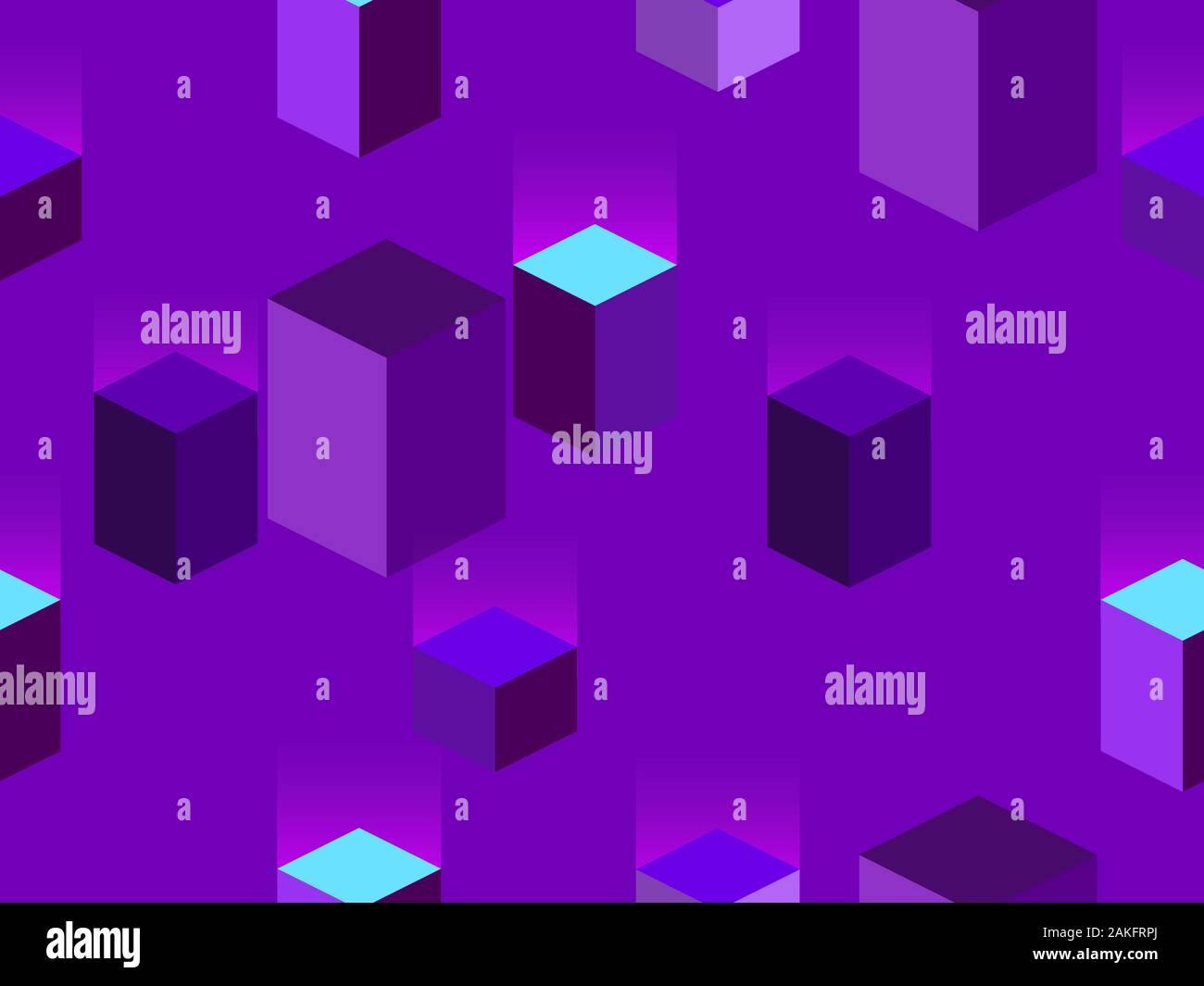 Isometric cubes seamless pattern. 80s retro style design, purple background. Vector illustration Stock Vector