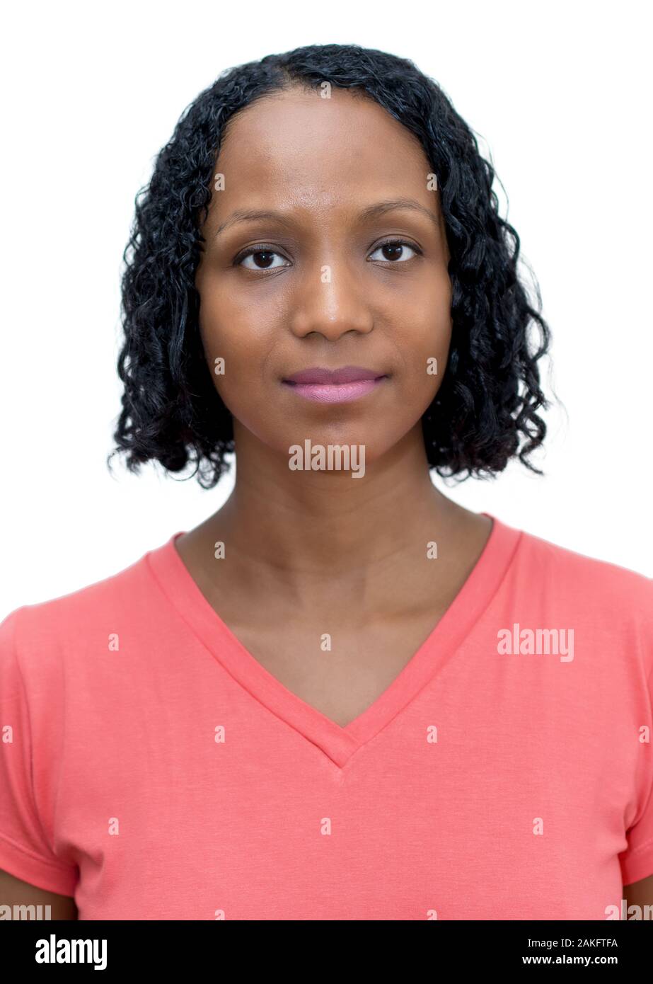 Passport photo of african american mature adult woman isolated on white  background for cut out Stock Photo - Alamy