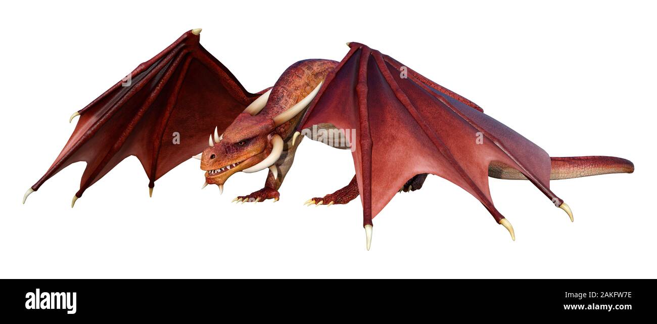 3D rendering of a fantasy dragon isolated on white background Stock ...
