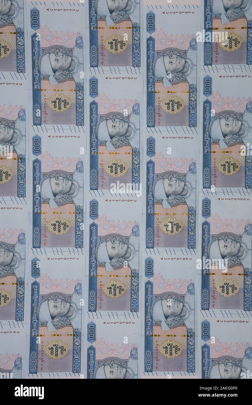 MANDALAY/MYANMAR - 07th January, 2020 : Myanmar Kyats Banknote, Money, Kyat Currency in Myanmar. Stock Photo