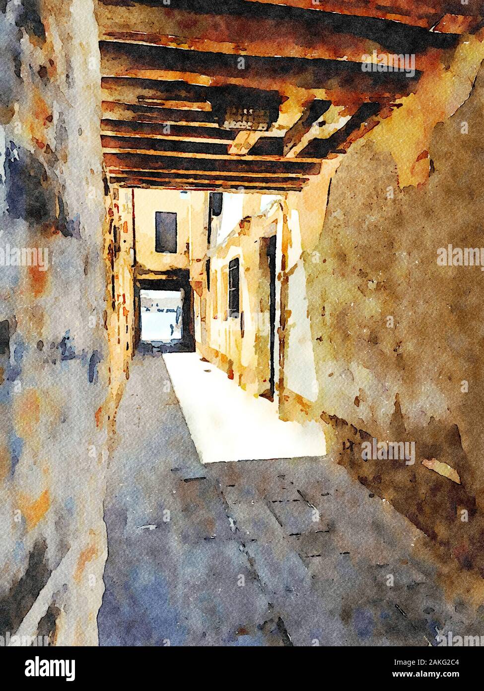 Watercolor representing a alleyway in the historic center of Venice Stock Photo