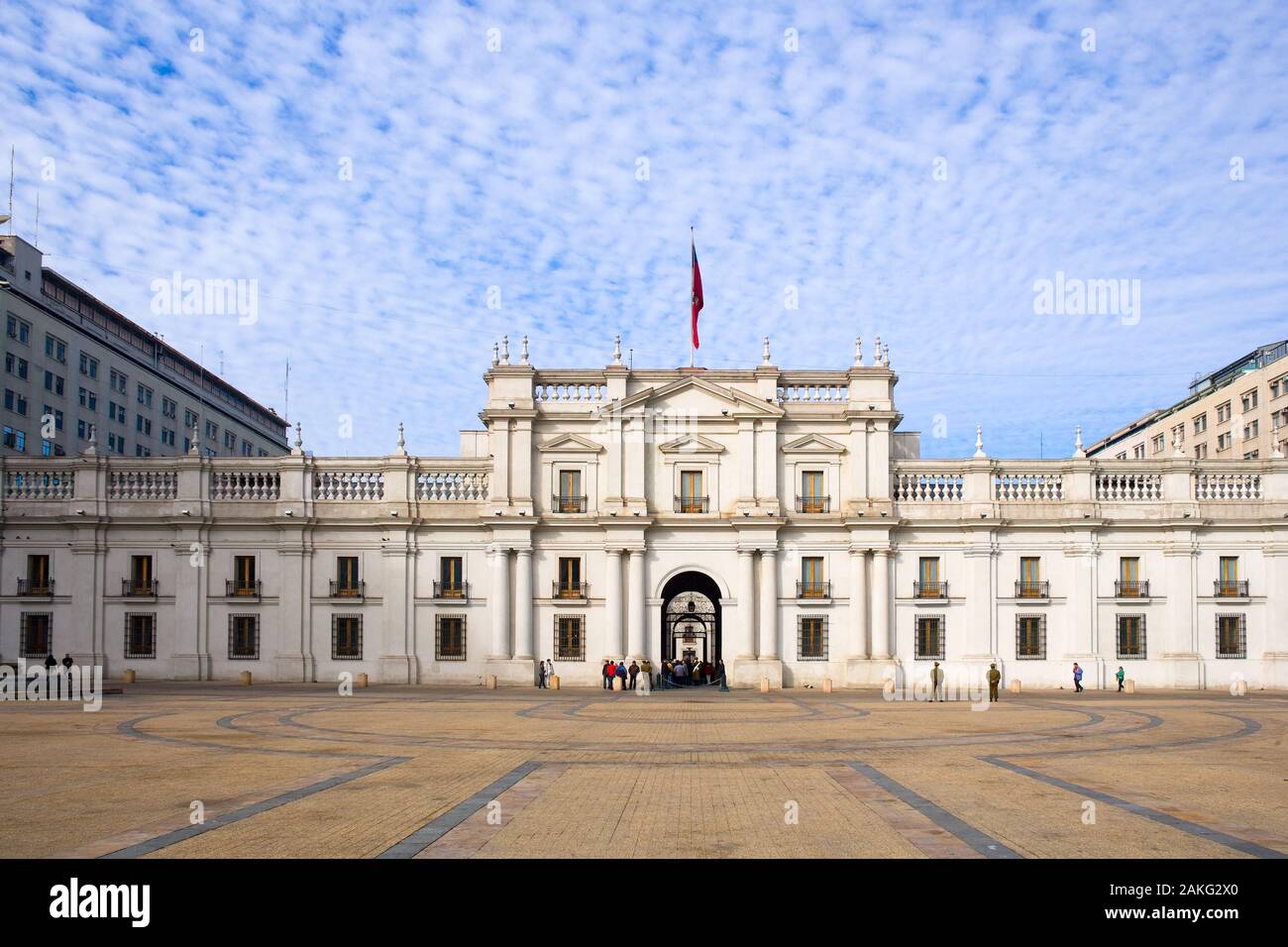 Santiago, Region Metropolitana, Chile - Palacio de la Moneda, or La Moneda, Chilean presidential and government palace, designed on Neo Stock Photo