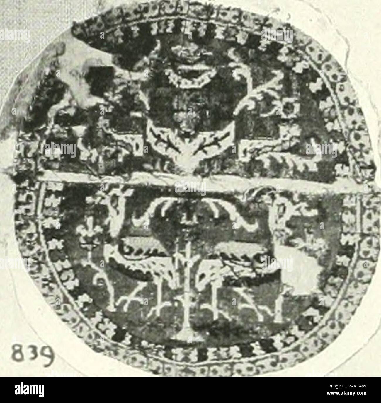 Catalogue of textiles from burying-grounds in Egypt . 826, 833, 840.  Roundel, Band and Panel of woven silk. Plate XXX. 838 •»;£ M ^. ^^?^-->*  Stock Photo - Alamy