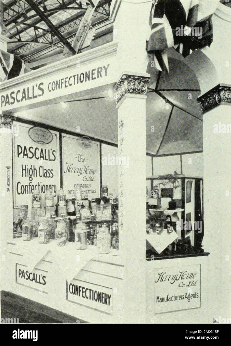 Canadian grocer July-September 1919 . en route to Toronto, and all orders frommerchants will be filled in their turn on arrival of theshinment. Pascalls Confectionery Exhibit A very attractive exhibit of Pascalls English Confec-tionery and novelties in the Manufacturers Building atthe C. N. E. was a big and welcome surprise to all who visited the Exhibition. This exhibit was arranged and conducted by HarryHome, who is the Ontario representative of the firmof Jas. Pascalls, Ltd., of London, England As embargoes have been on English confectionery dur-ing the war, it is only recently that Pascall Stock Photo