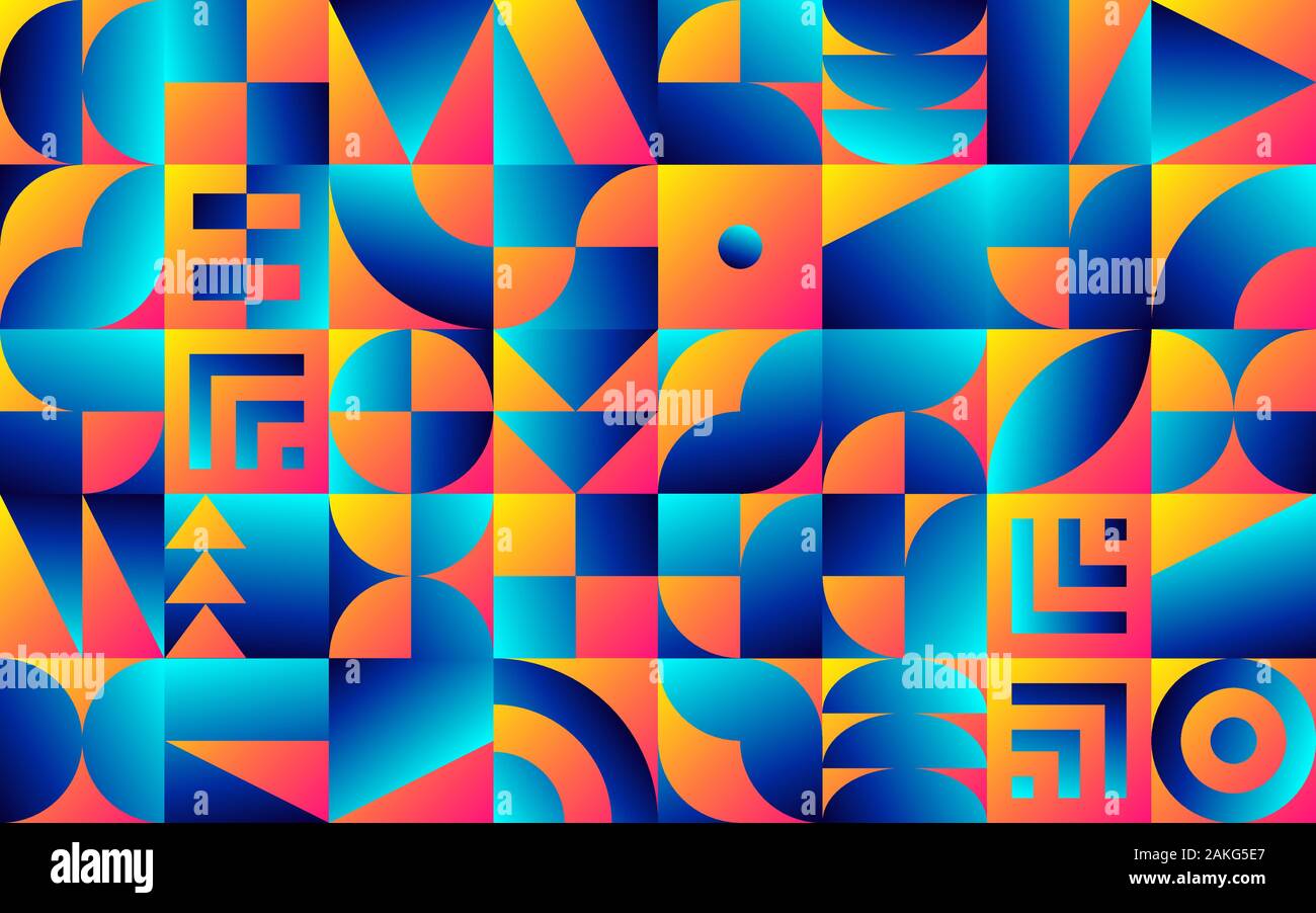 Geometric pattern with retro Bauhaus styled vibrant shapes Stock Vector