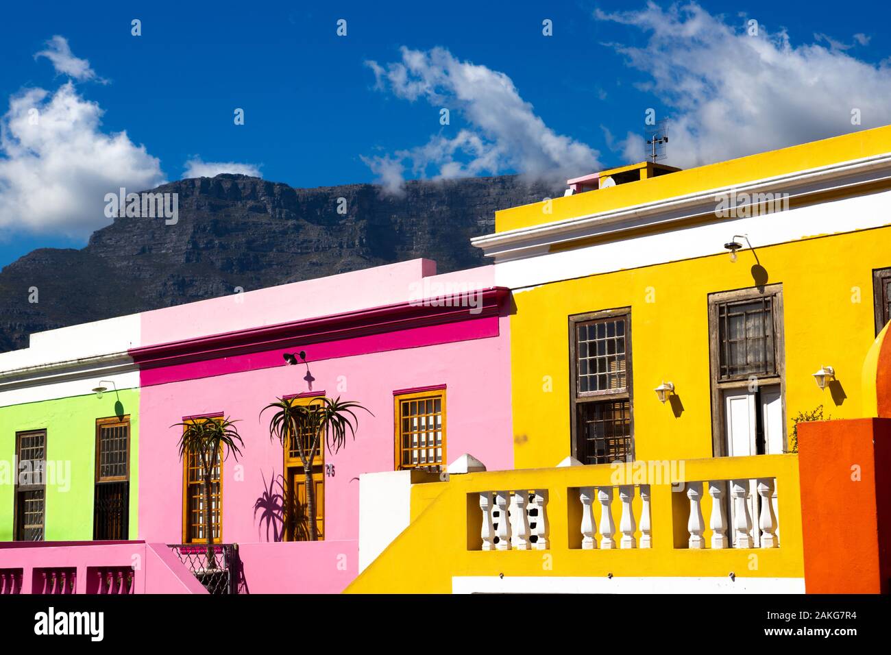 Colored houses in Bo Kapp, a district of Cape Town, South Africa known ...