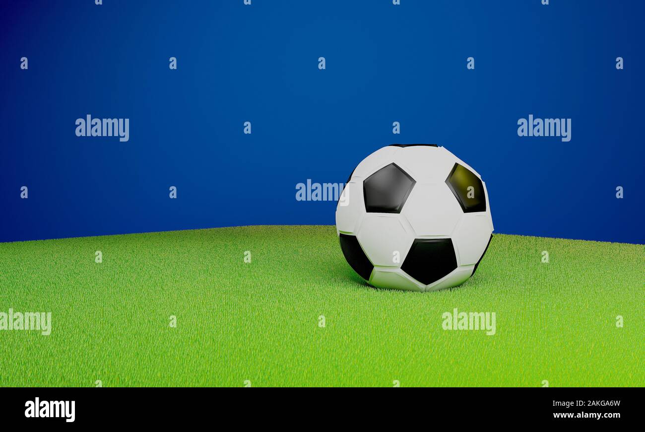 soccer ball on green lawn 3D rendering Stock Photo