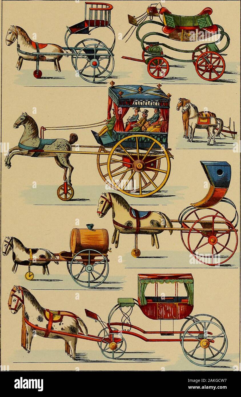 Histoire des jouets : ouvrage contenant 250 illustrations dans le texte et  100 gravures hors texte dont 50 planches coloriées à l'aquarelle . LE JEU  DU CHEVAL ET DE LA VOITURE DArllÈS