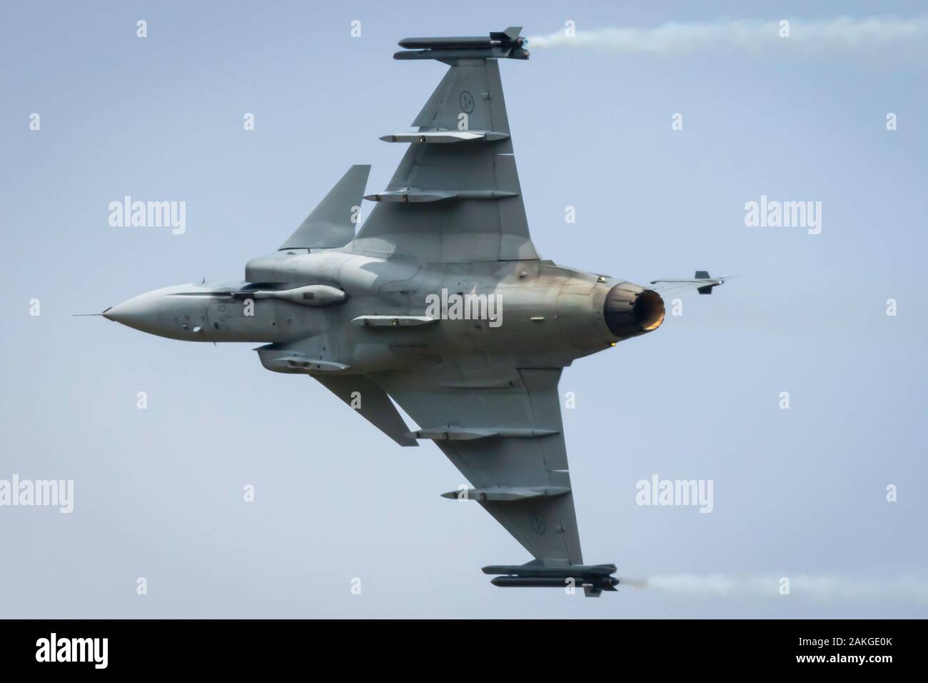 Fairford, Gloucestershire, UK - July 20th, 2019: Saab JAS 39 Gripen displaying at Fairford International Air Tattoo 2019 Stock Photo