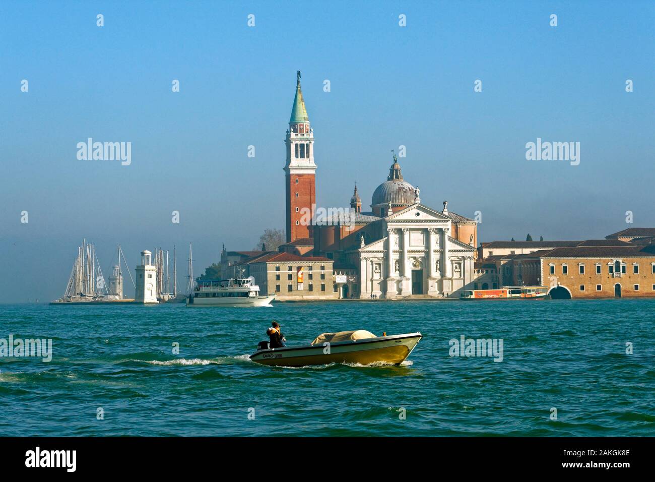 Italy, Venetia, Venice, listed as World Heritage by UNESCO, Venetian Lagoon (Laguna), the island and the San Giorgio Maggiore church Stock Photo