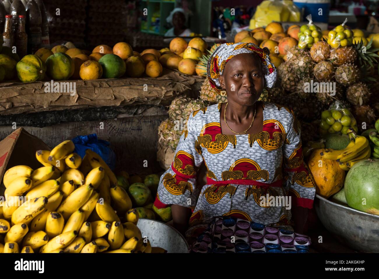 Ivory Coast, Abidjan, Treichville market,fruit saleswoman Stock Photo