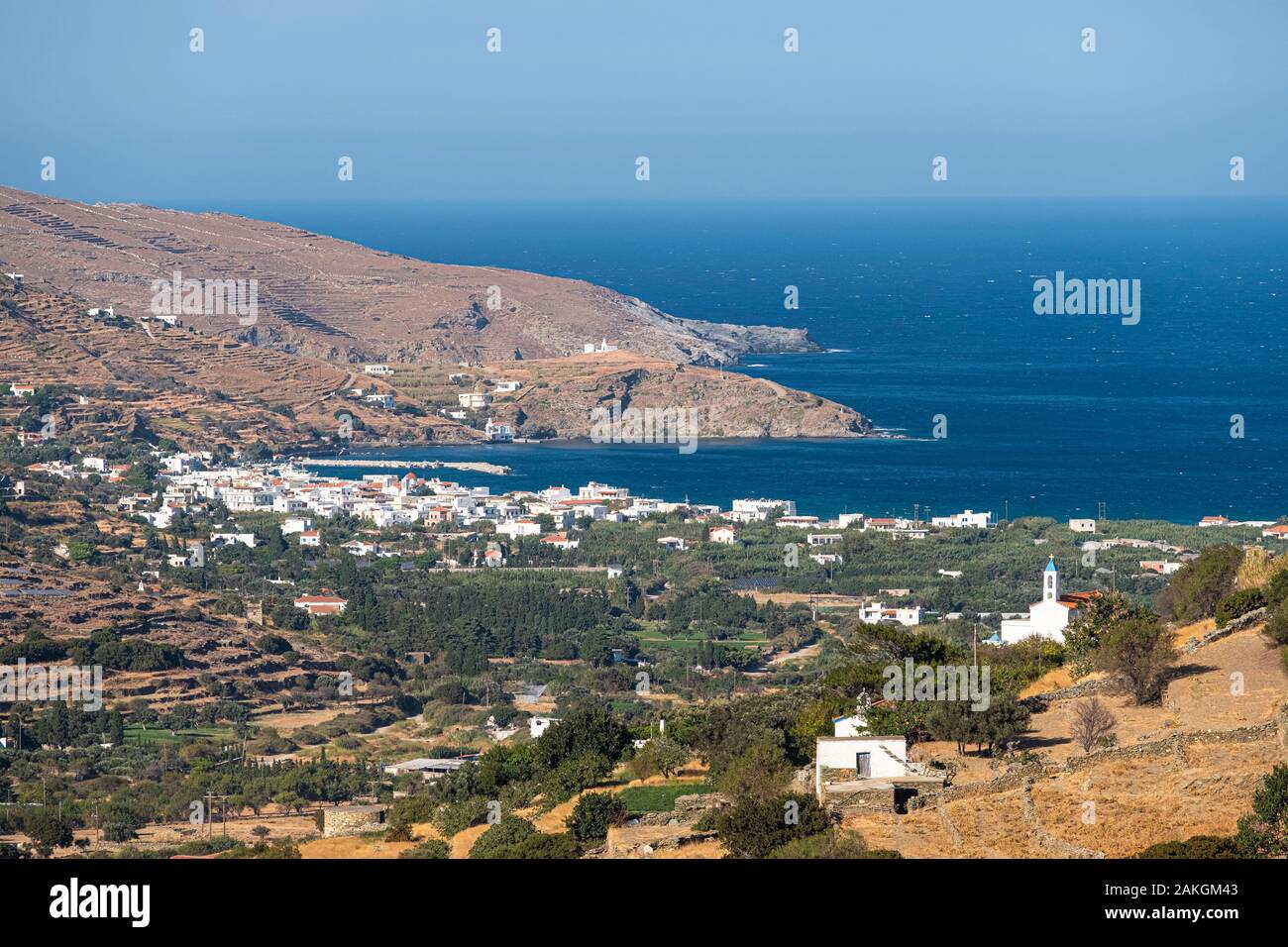 Greece, Cyclades archipelago, Andros island, Korthi Bay Stock Photo