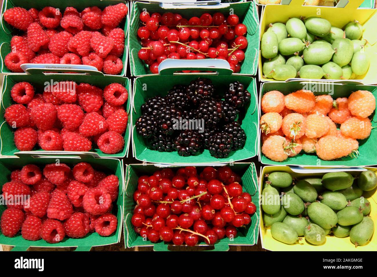 France, Indre et Loire, Loire valley listed as World Heritage by UNESCO, Tours, market hall, fruit display Stock Photo