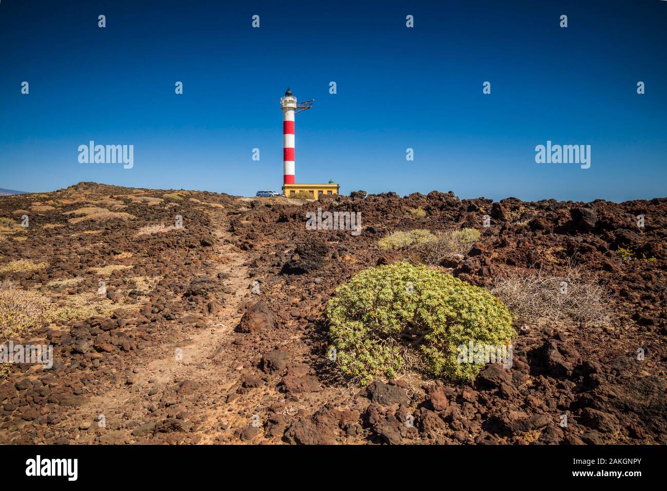 Spain, Canary Islands, Tenerife Island, Poris de Abona, Faro de Punta de Abona lighthouse Stock Photo