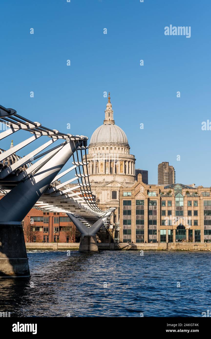 St Pauls Cathedral and the Millennium Bridge in London, UK Stock Photo
