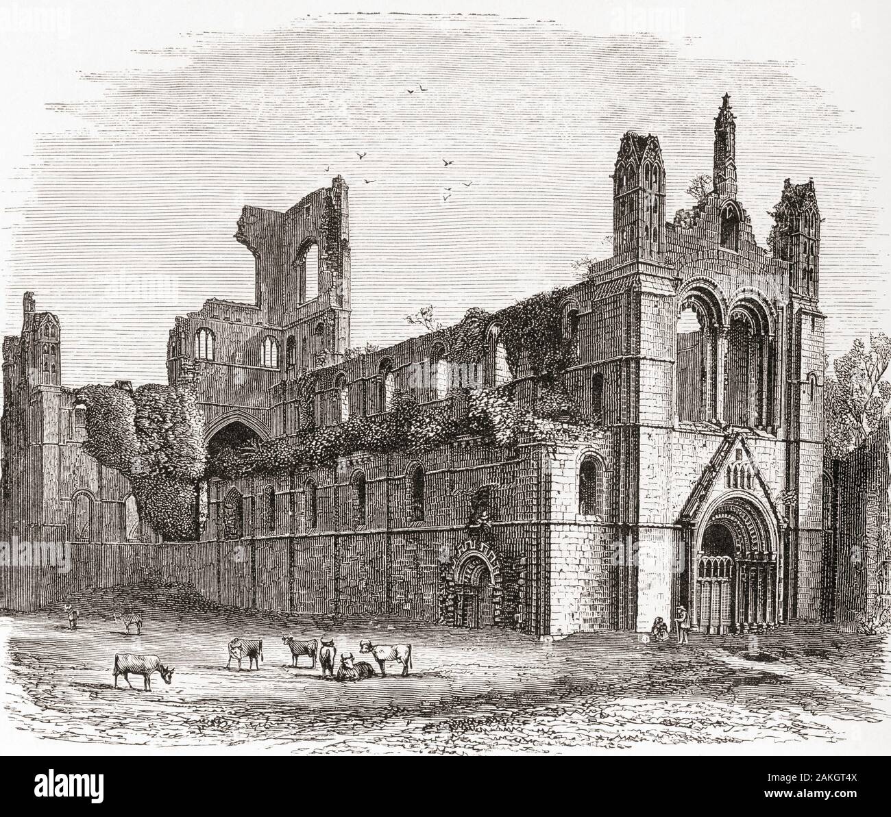 Kirkstall Abbey, Kirkstall , Leeds, West Yorkshire, England. A 12th century ruined Cistercian monastery.  From English Pictures, published 1890. Stock Photo