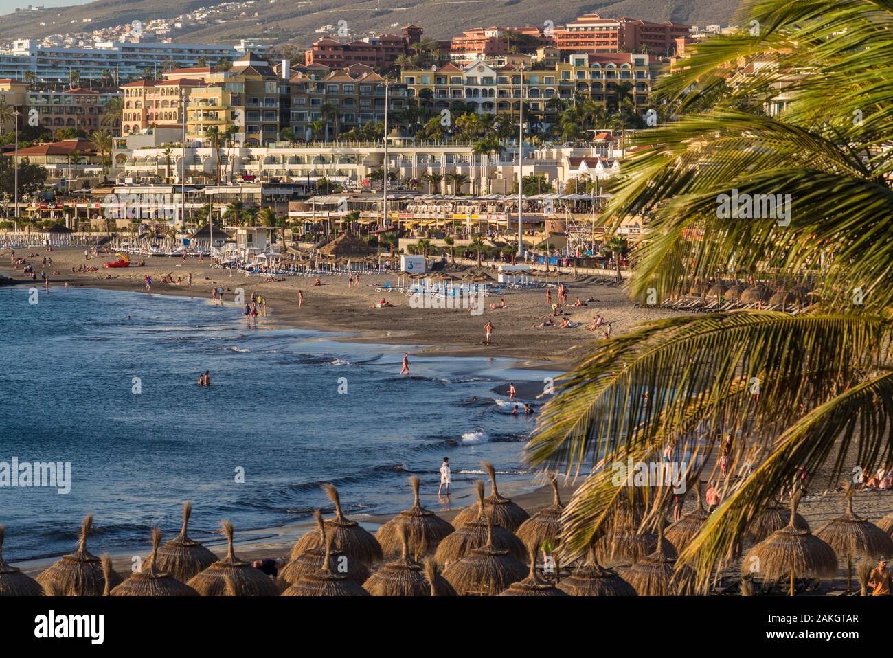 Spain, Canary Islands, Tenerife Island, Playa de Las Americas, Playa de Torviscas, beach Stock Photo