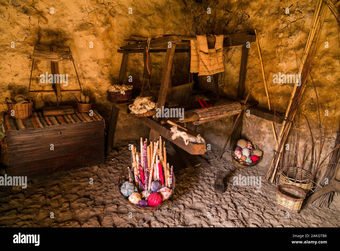 Spain, Canary Islands, El Hierro Island, Las Puntas, Ecomuseo de Guinea, stone houses of early settlers to the island from the 17th century, house interior Stock Photo