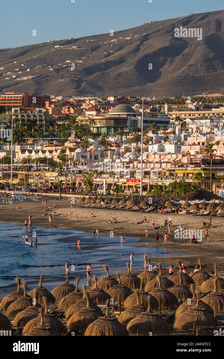 Spain, Canary Islands, Tenerife Island, Playa de Las Americas, Playa de Torviscas, beach Stock Photo