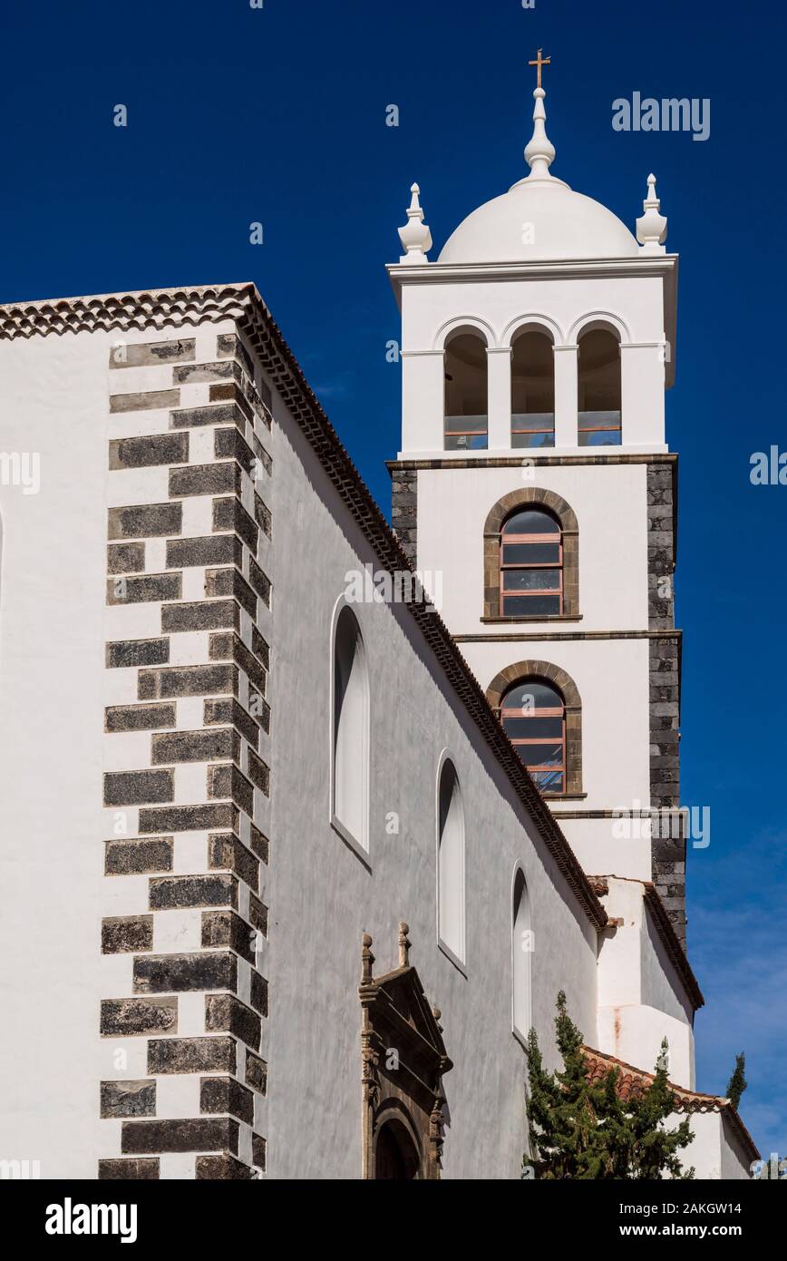 Spain, Canary Islands, Tenerife Island, Garachico, Iglesia de Santa Ana church, bell tower Stock Photo