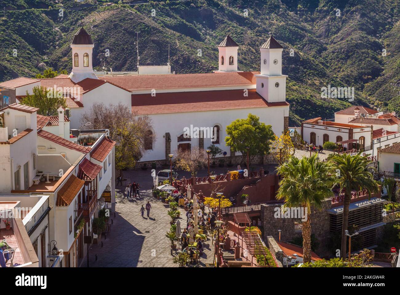Spain, Canary Islands, Gran Canaria Island, Tejeda, town church, exterior Stock Photo
