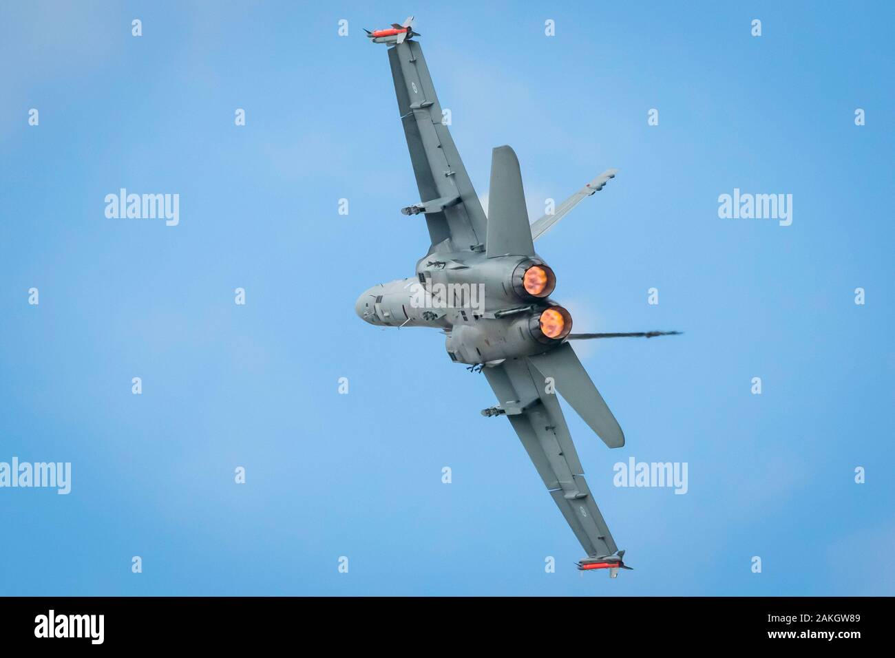 Fairford, Gloucestershire, UK - July 20th, 2019:Finish Air Force Mcdonnell Douglas F/A-18 Hornet performing its Aerobatic Display at Fairford Internat Stock Photo