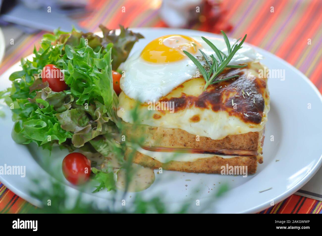 toast or cheese and egg sandwich with salad Stock Photo