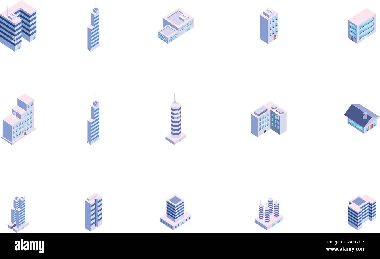 Isometric white buildings set design, City architecture urban modern ...
