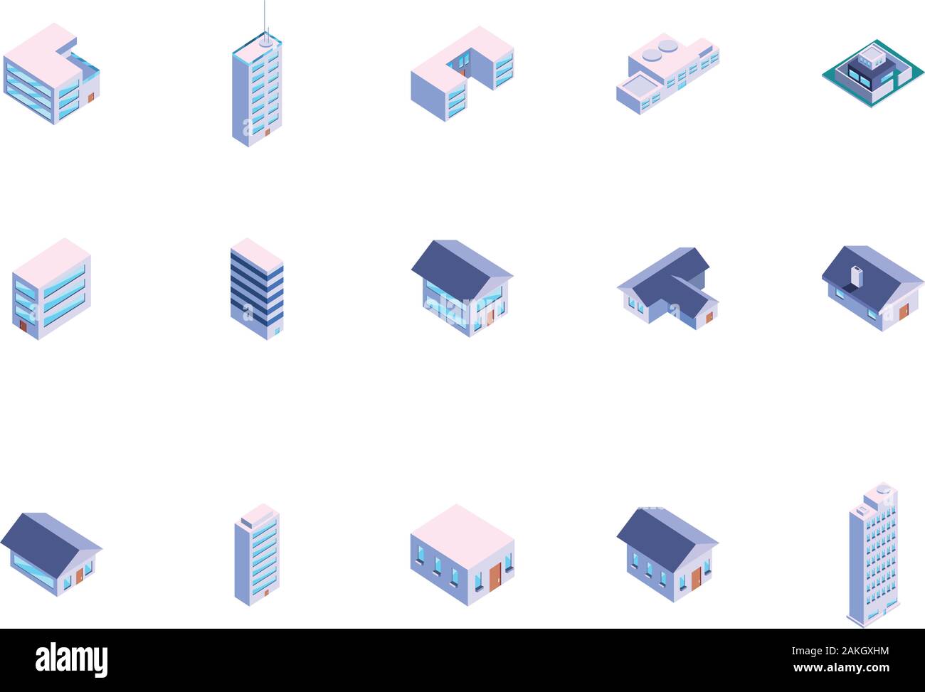 Isometric white buildings set design, City architecture urban modern ...