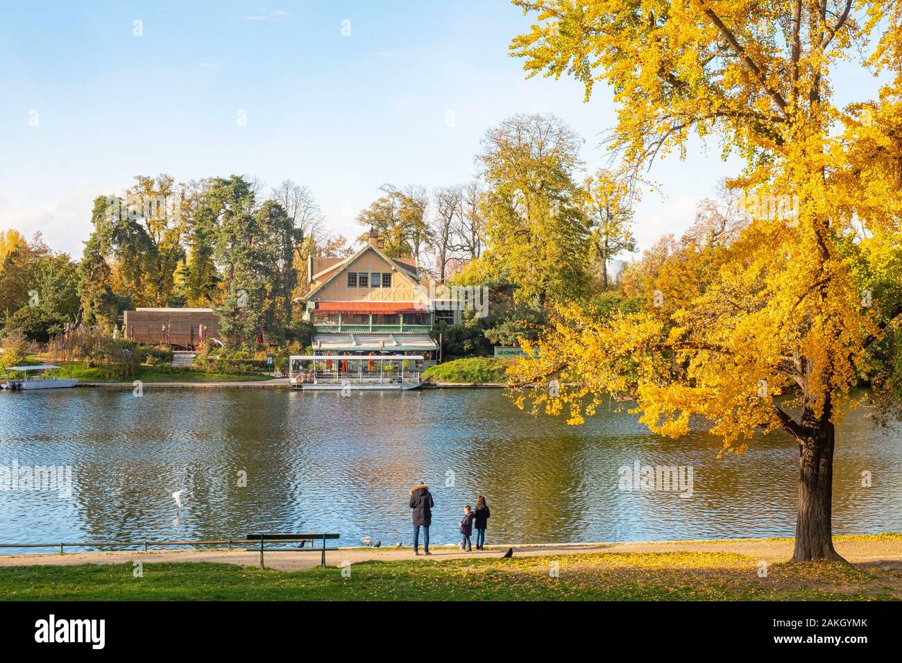 France, Paris, the Bois de Boulogne in autumn, the chalet du Lac Stock Photo