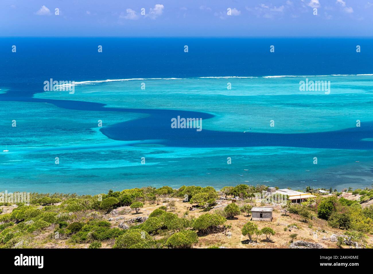 Mauritius, Rodrigues island, panoramic view over the lagoon from Montagne Malgache Stock Photo