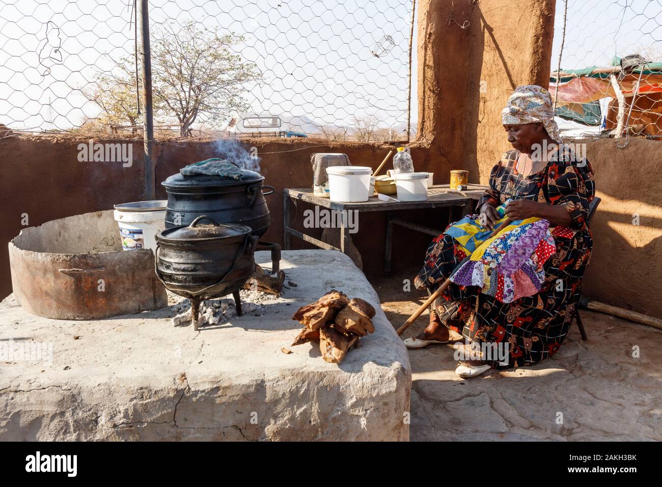 Namibia, Kunene province, Kamanjab, a Damara woman in her kitchen Stock Photo