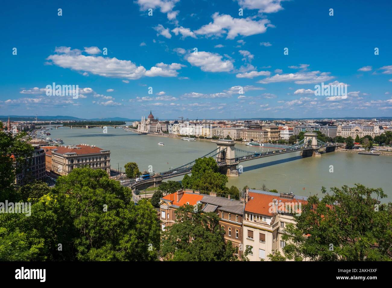 Hungary, Budapest, view of the Hungarian Parliament (UNESCO World Heritage Site) and the pest district Stock Photo