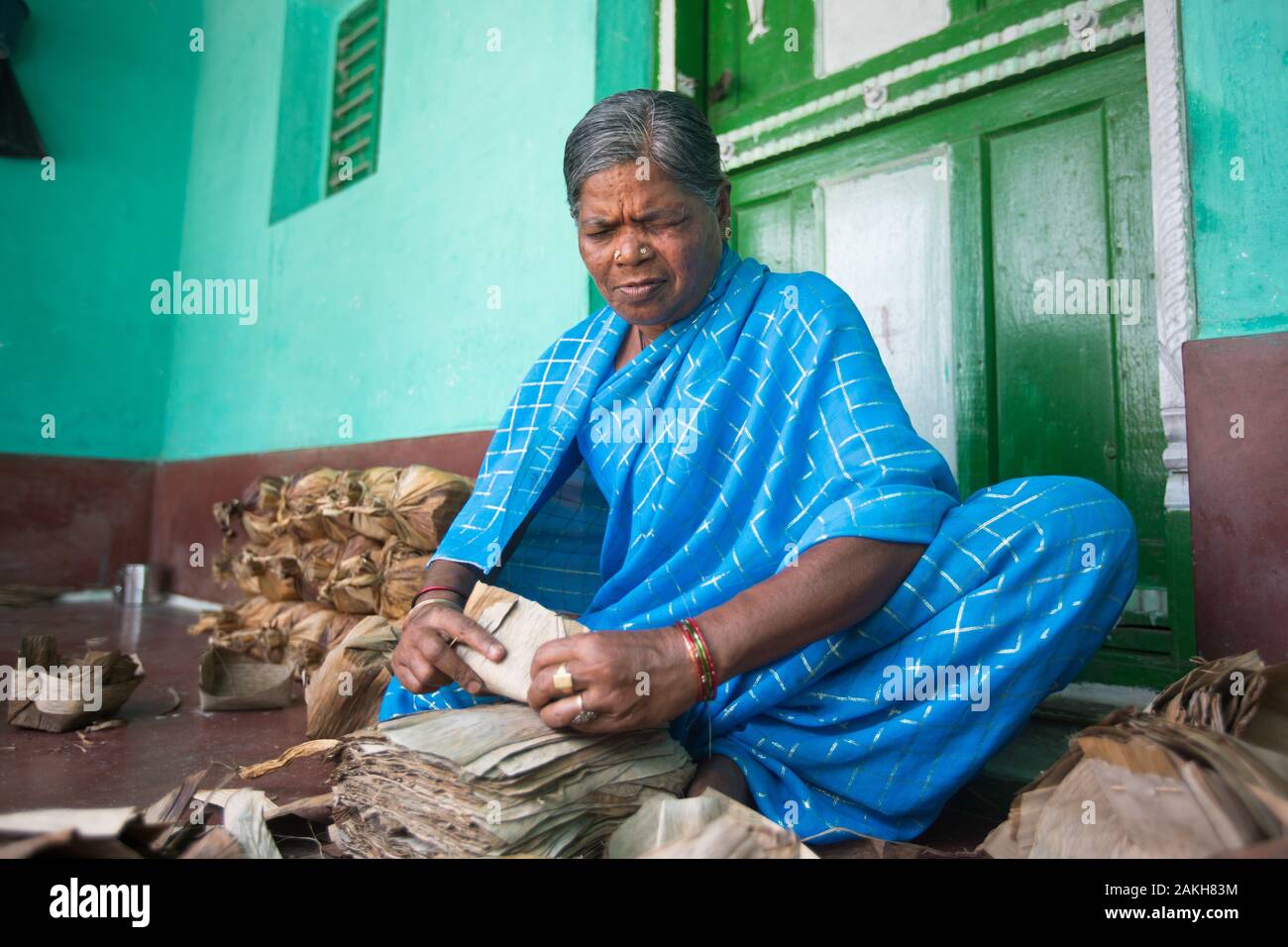 CAPTION: Doddamma is almost completely blind. Her local self-help group (SHG) helped her come together with a small number of other blind women to for Stock Photo