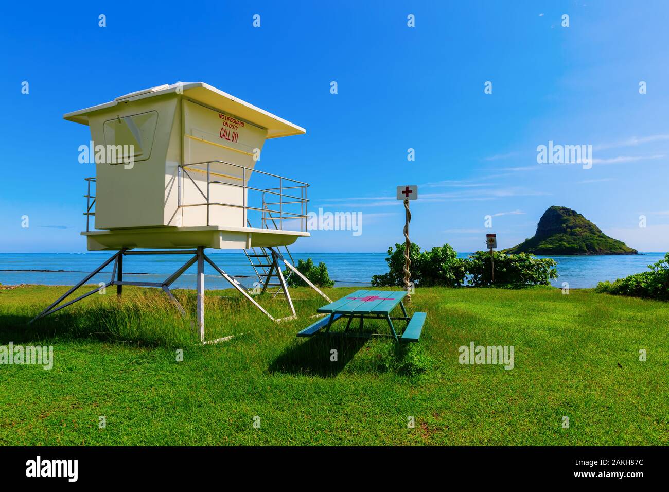 picture of a scenic view at Kualoa Regional Park in Oahu, Hawaii Stock