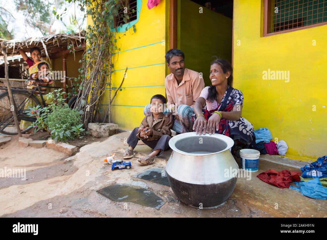 CAPTION: Manju's son Sagar was born with clubfoot and hands. Thanks to timely interventions, he has been making great progress. During the earliest da Stock Photo