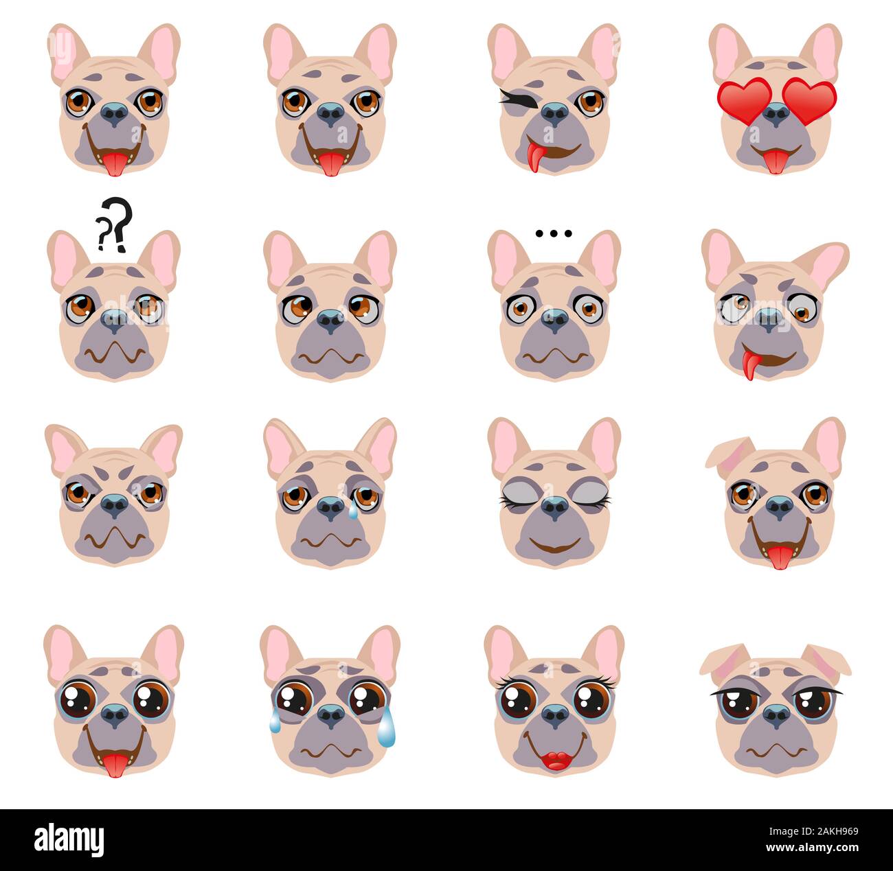 French bulldog Dog Emoji Emoticon Expression Stock Vector