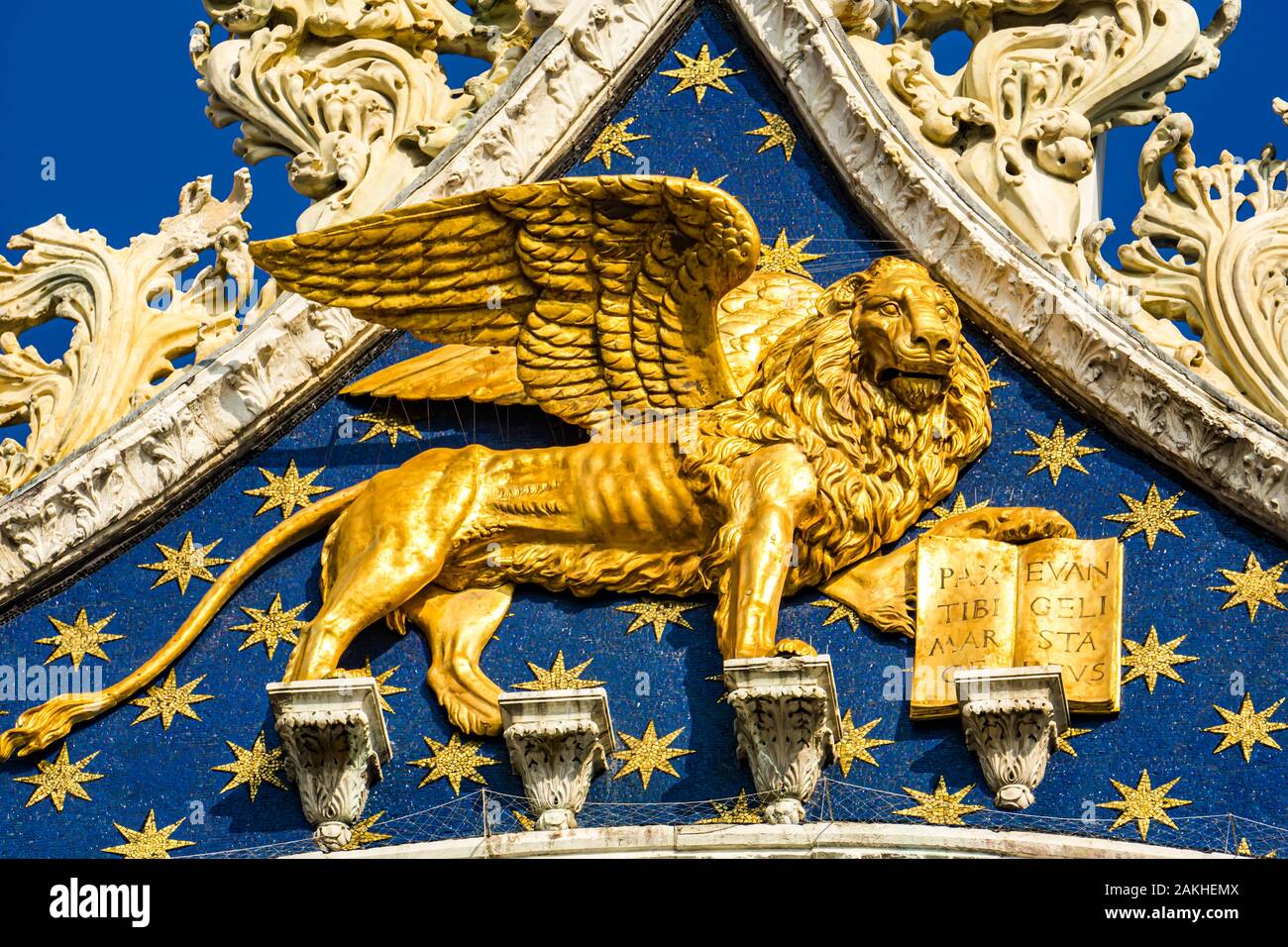 Golden lion, as a symbol of Venice, on the top of St Mark's Basilica