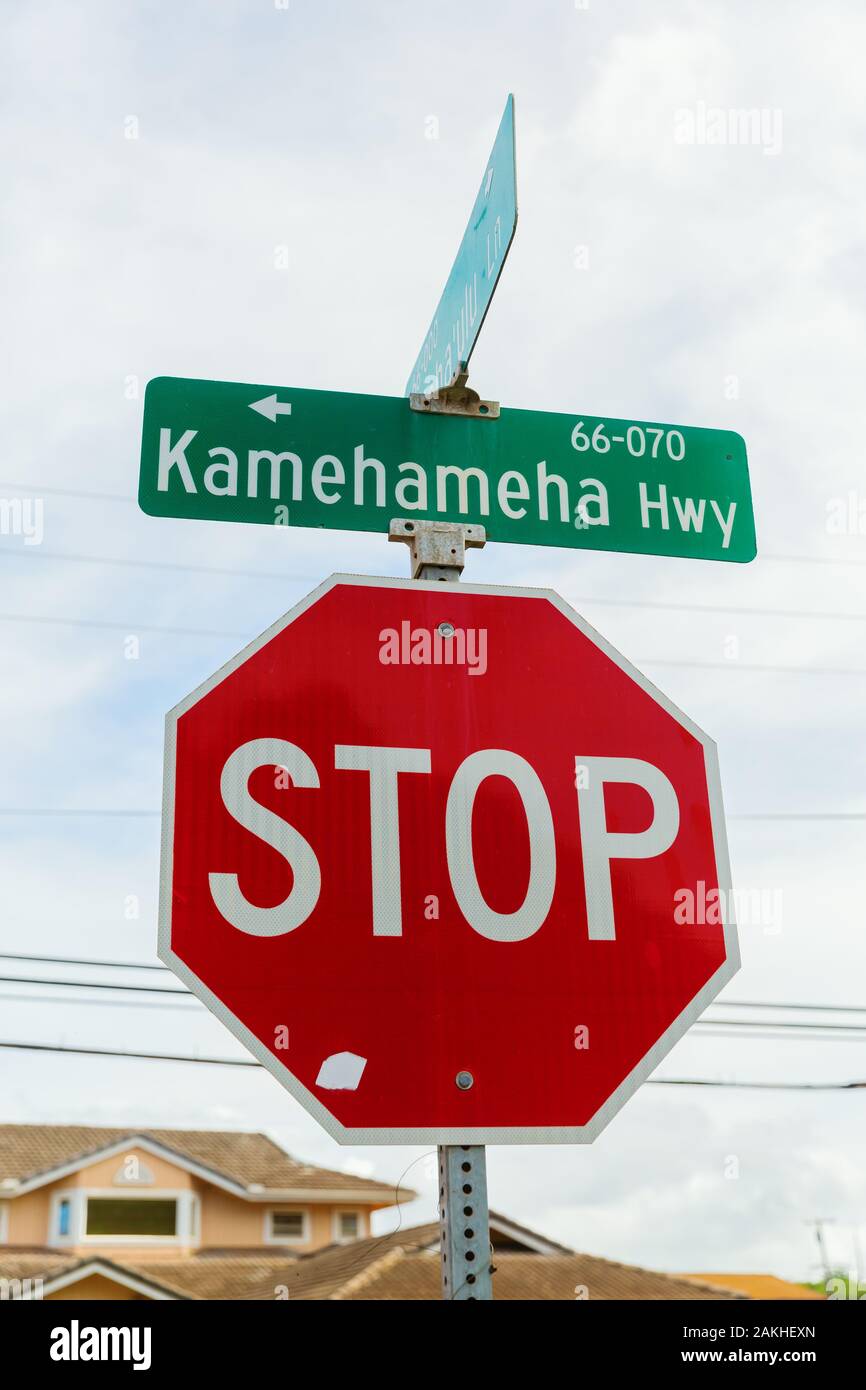 picture of a street name sign in Haleiwa, Oahu, Hawaii Stock Photo Alamy