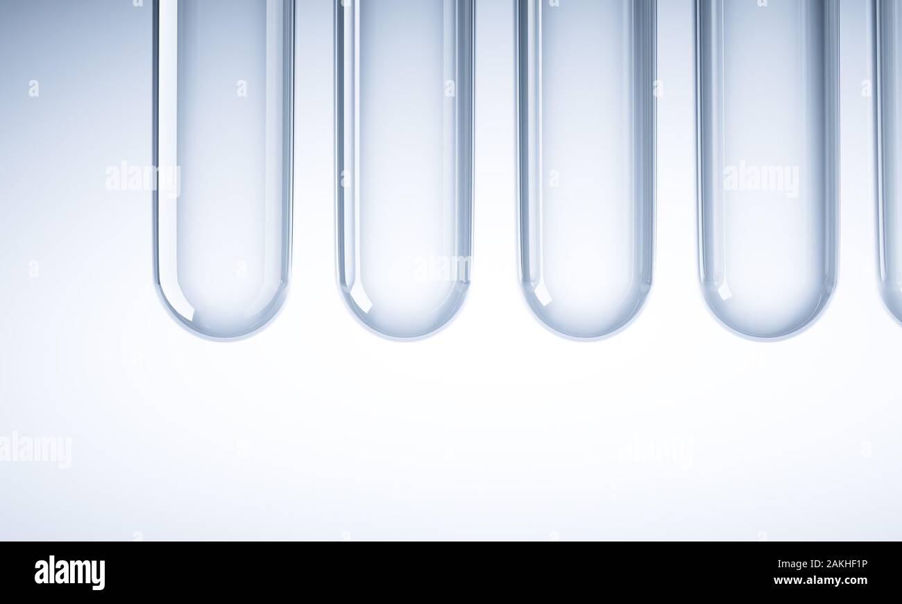 empty laboratory test tubes, concept of analysis, medicine and science. nobody around. 3d render image. Stock Photo
