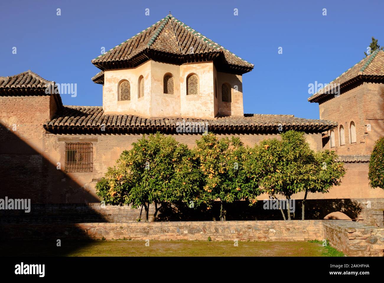 Moorish design and architecture in the Nasrid palaces at the Alhambra in Granada, Andalucia, Spain, Europe Stock Photo