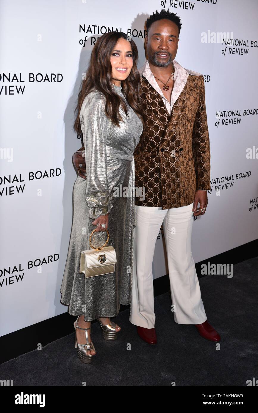 Salma Hayek and Billy Porter attend the 2020 National Board Of Review Gala on January 08, 2020 in New York City. Stock Photo