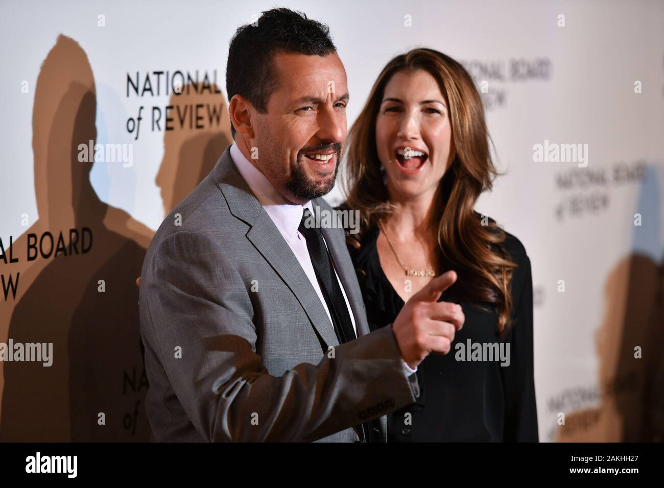 Adam Sandler and Jackie Sandler attend the 2020 National Board Of Review Gala on January 08, 2020 in New York City. Stock Photo