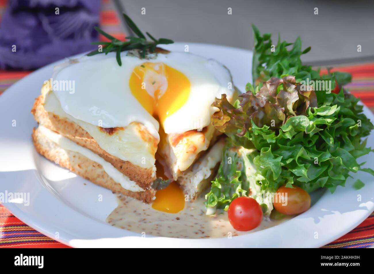 toast or cheese and egg sandwich with salad Stock Photo
