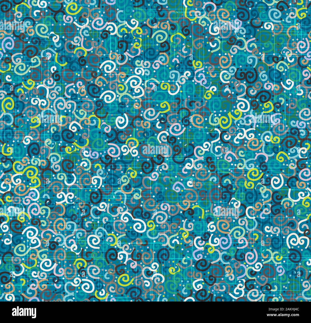 Dense tiny curl twirl doodle twirl funky pattern Stock Vector