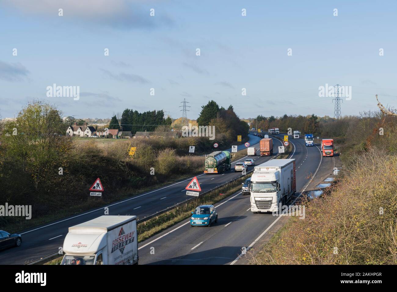A14 looking west from B1047 November 2019 Stock Photo