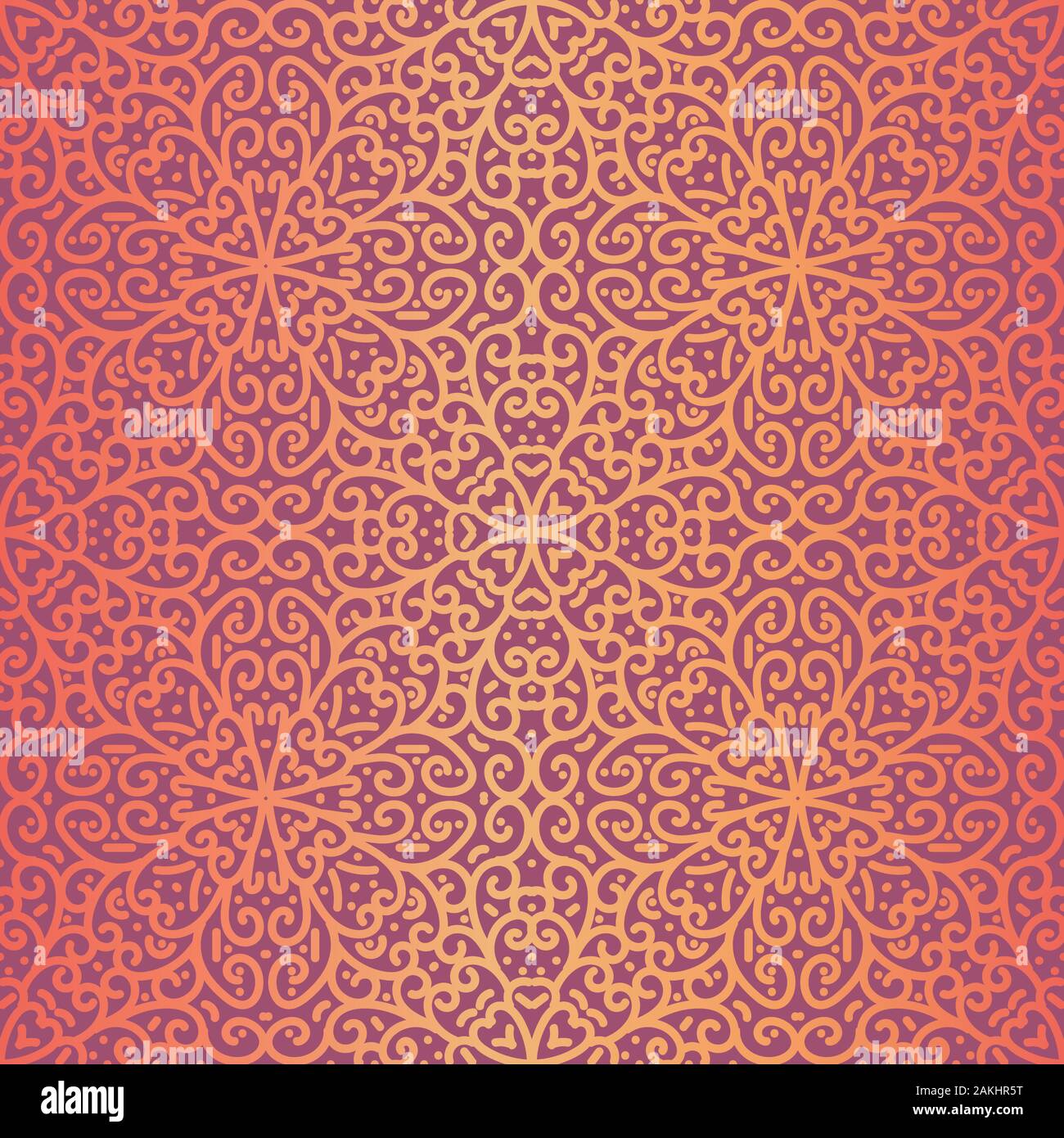 seamless vector pattern with golden linear ornament on a vibrant pink background Stock Vector