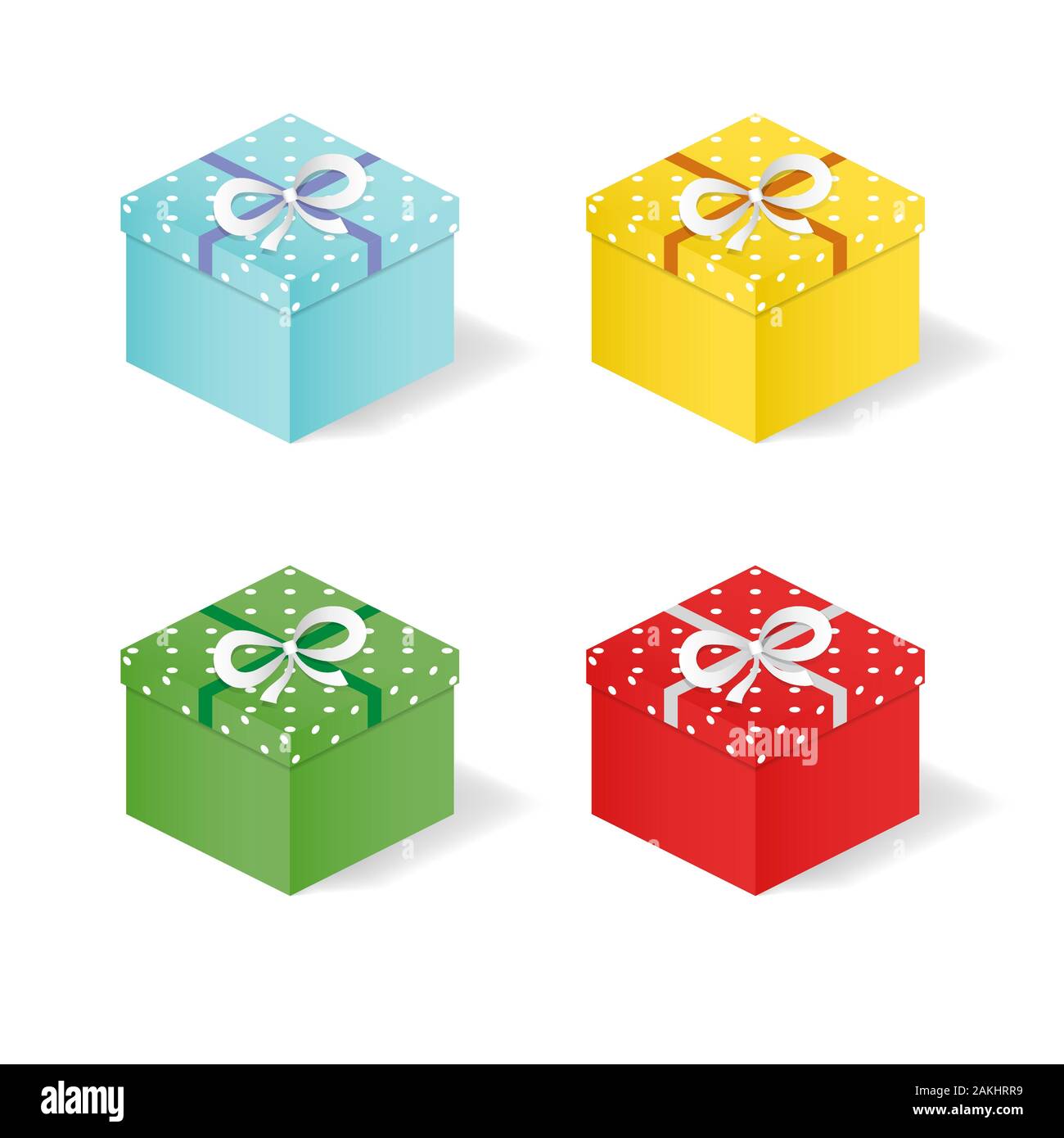 Festive gift boxes with bows on a white background. Simple style. Stock Vector