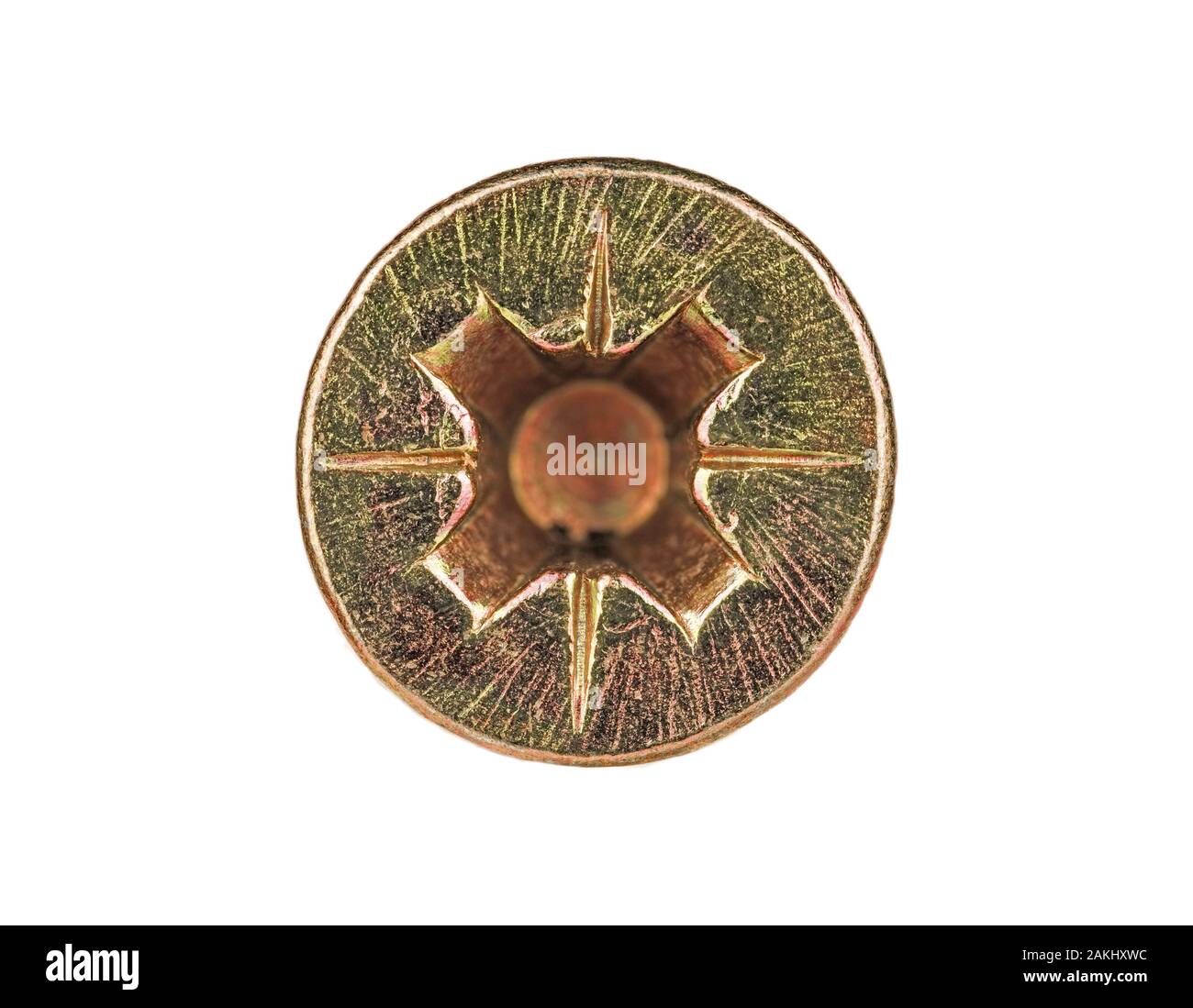 Metal screw or bolt head isolated on white background. Star screw